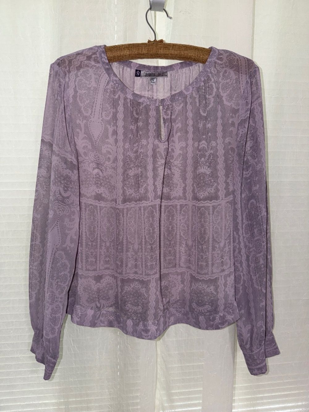 JL XL Lavender Purple Sheer Boxy Fit Long Sleeve Chiffon Blouse